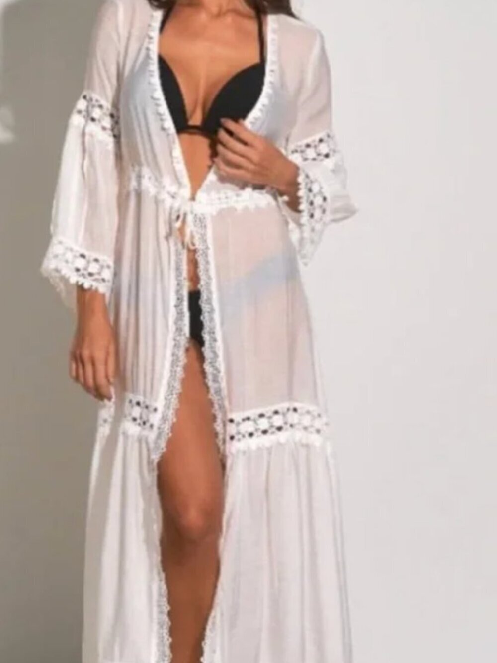 Elan White Lace Trim Swim Coverup Size Small